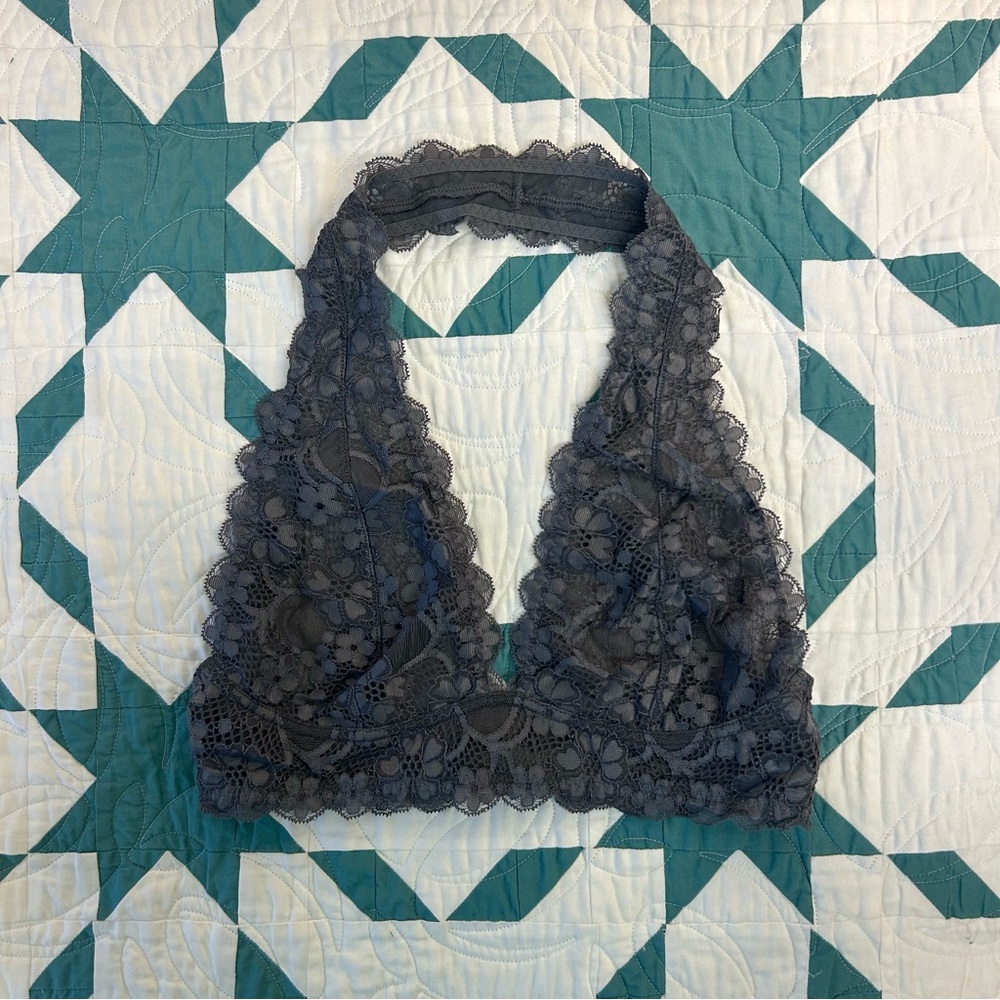 Free People Intimately Halter Lace Bralette Dark Gray Size Small